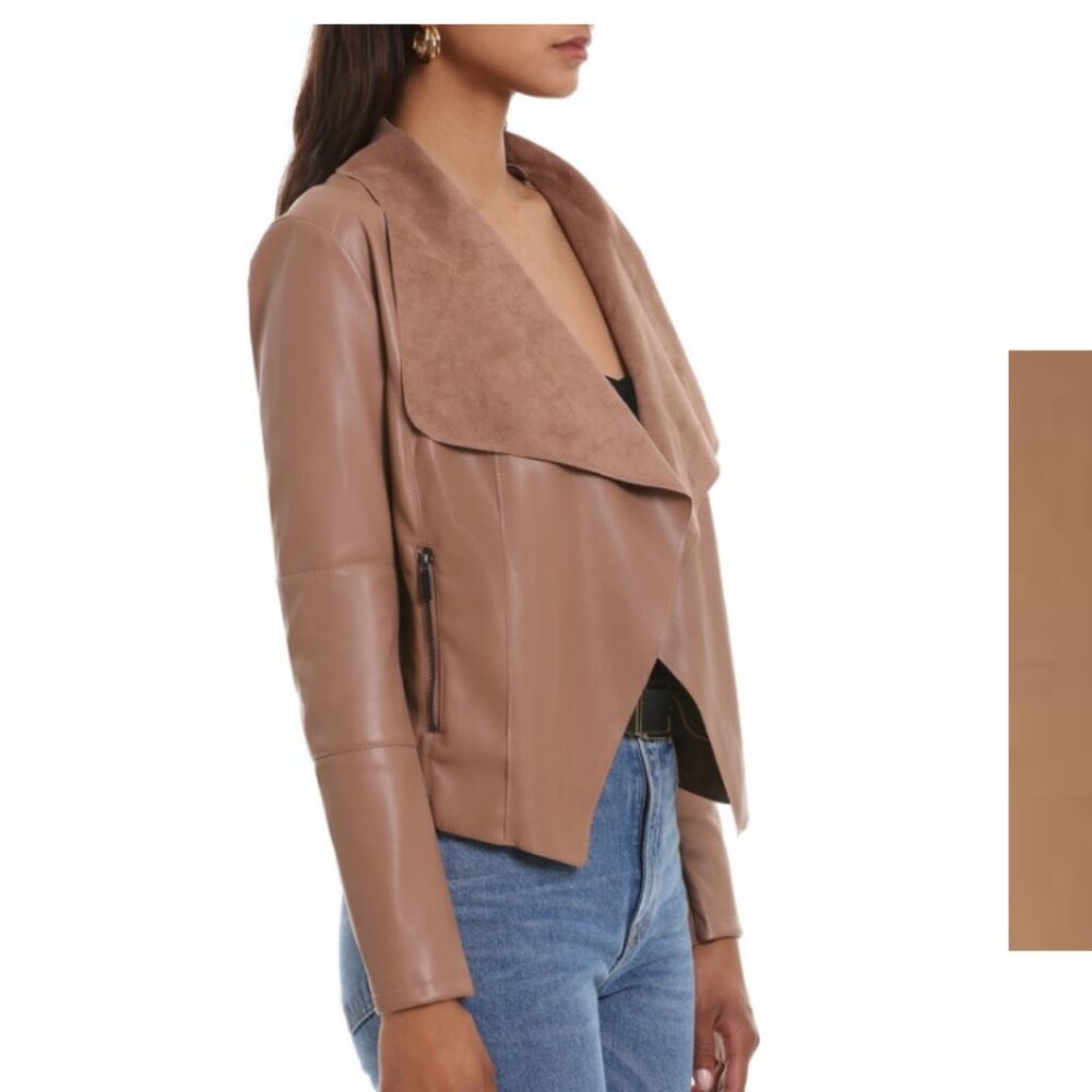 Bagatelle Faux Leather Drape Front Jacket – Chic Minimalist Layer - Picture 13 of 13